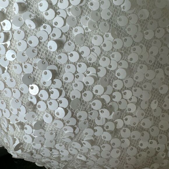 Hailey Adrianna Papell Fully Sequined White Asymmetrical Front Wrap Gown Size 12 - Picture 4 of 13